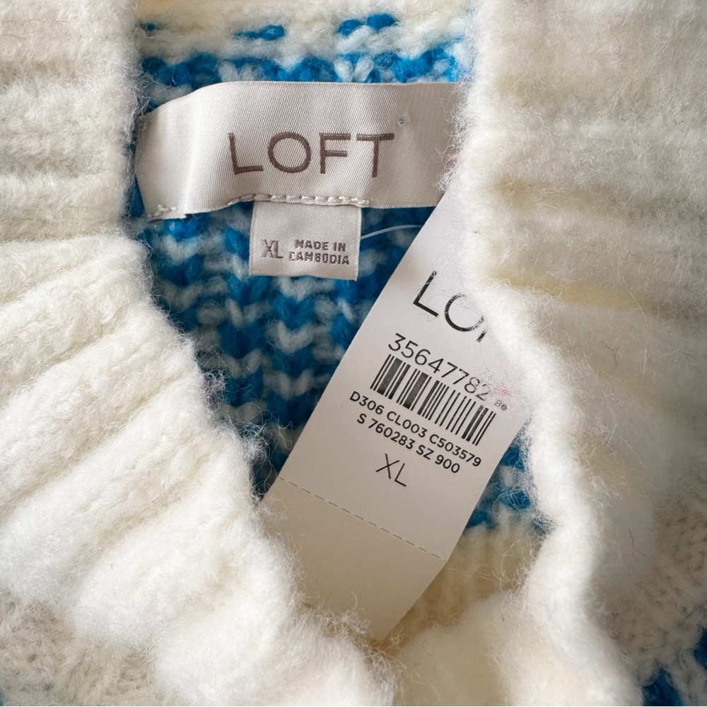 LOFT Whisper White Fair Isle Wide Sleeve Mock Neck Sweater - Picture 6 of 9